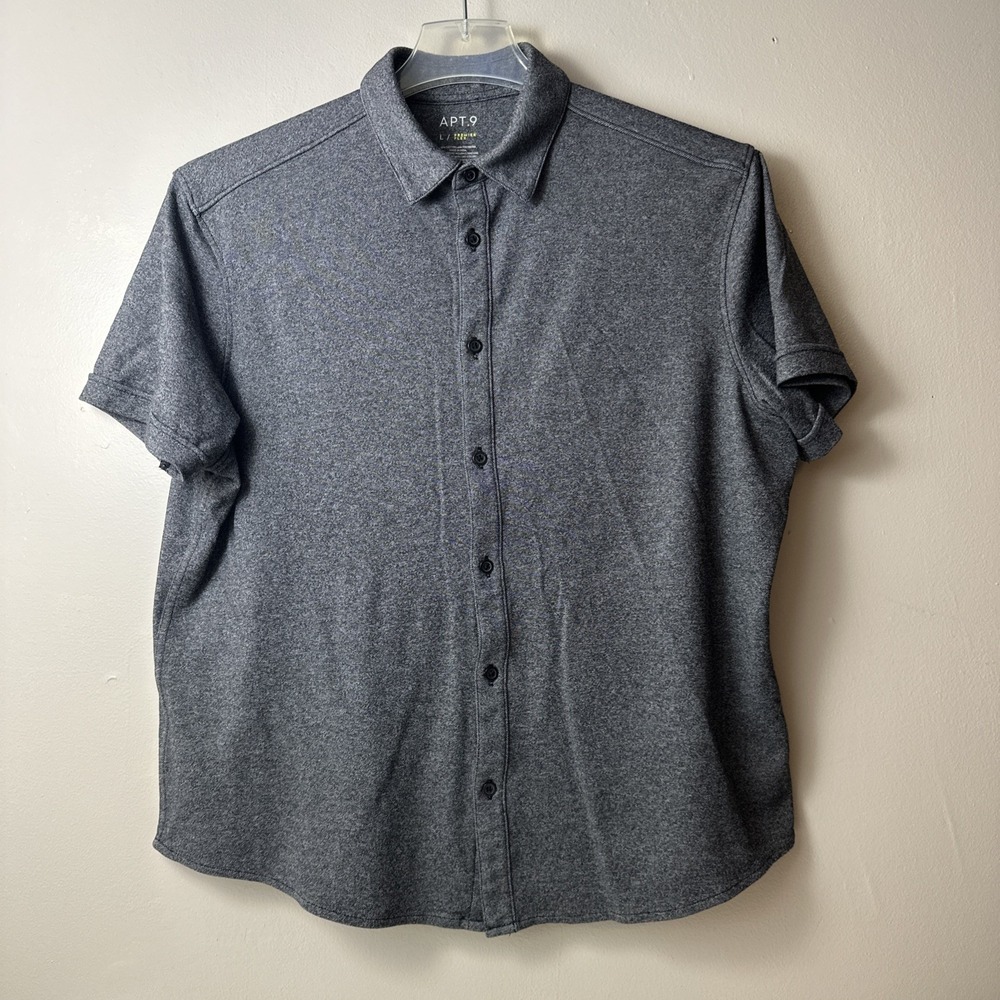 Apt 9 Performance Mens L Black Short Sleeve Button Up Shirt light jacket